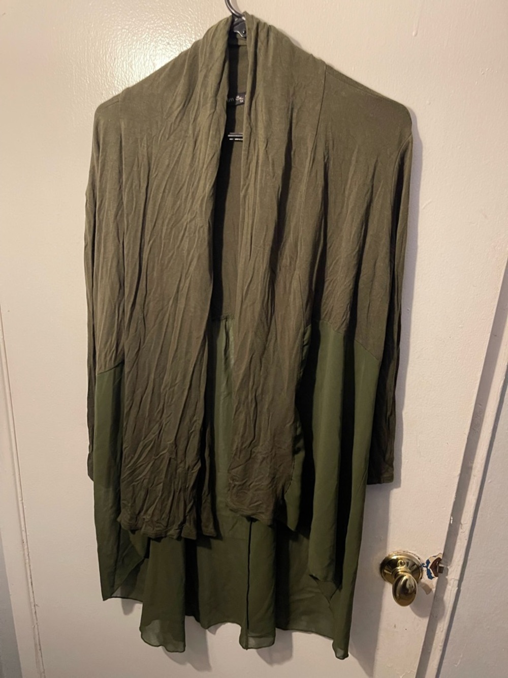 Kim & Cami Olive Green Open-Front Draped Jacket